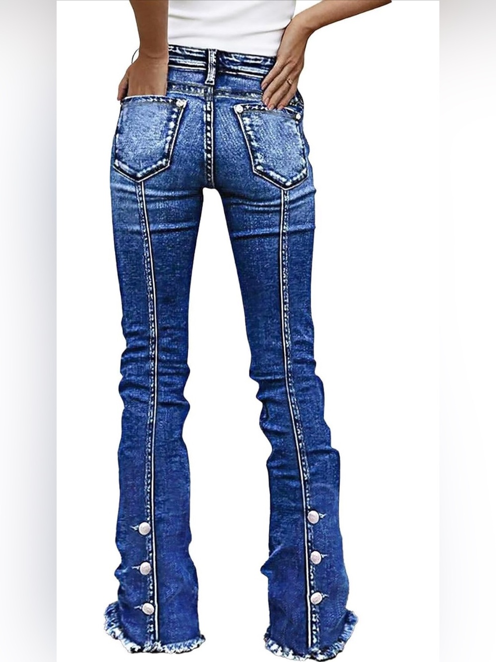 Flamingals Boot Cut Raw Hem Button Decor Denim Jeans